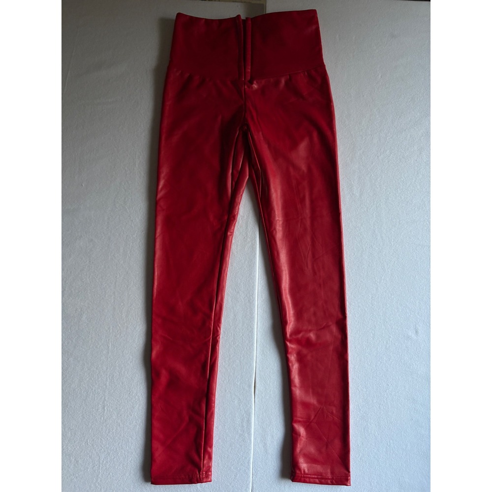 JNK Red Faux Leather High Waisted Leggings Womens Hook Eye Front Skinny Pants